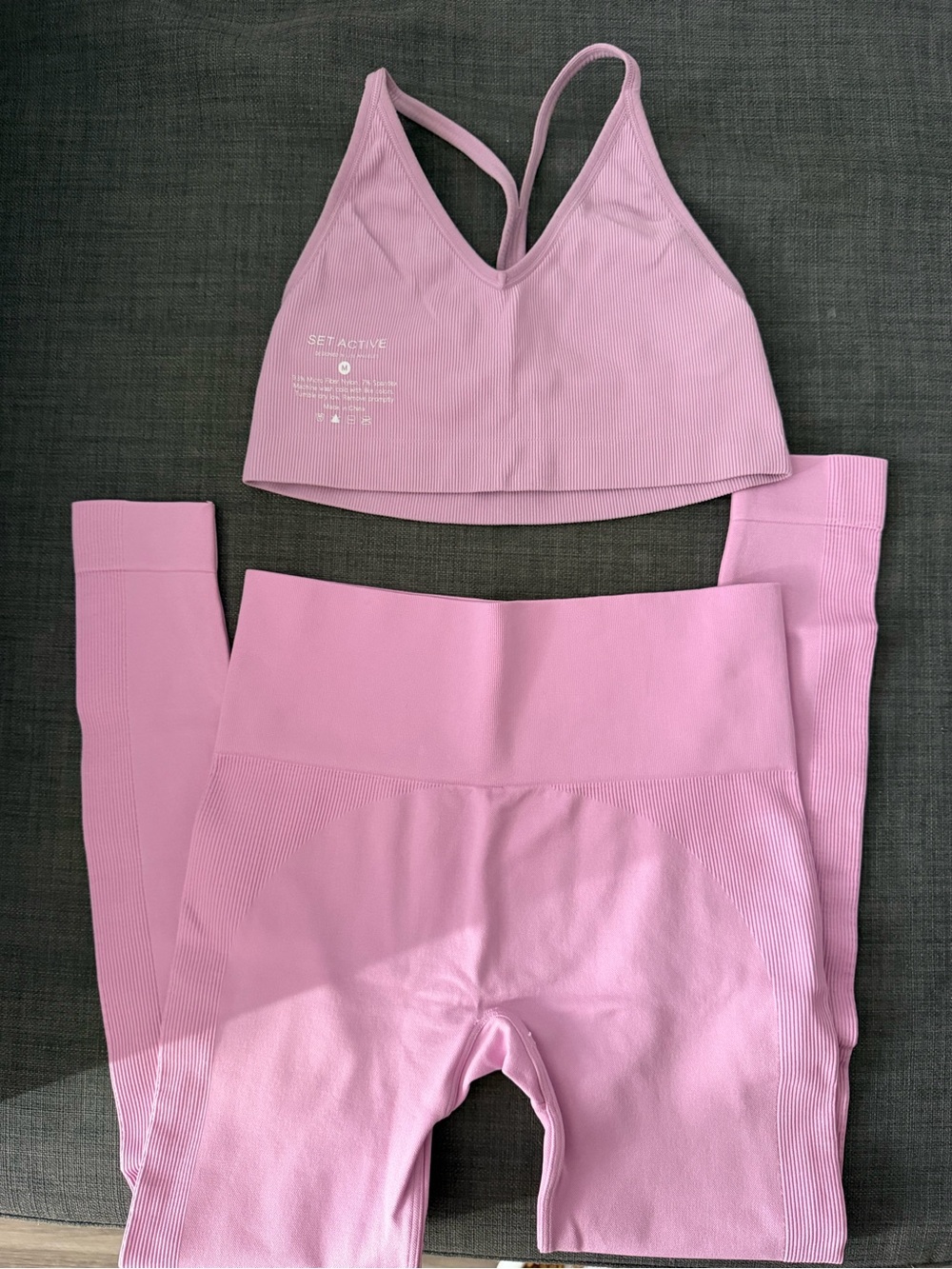 SET Active Pink Ribbed Seamless Sports Bra and High-Waist Leggings